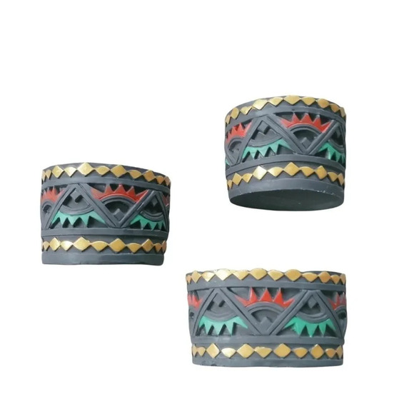 Tealight Candle Holder Set of 3 Aztec Mayan Style Resin - Picture 2 of 6